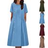 Женское платье с круглым вырезом, коротким рукавом, декоративными пуговицами на талии, карманами, платье с карманами