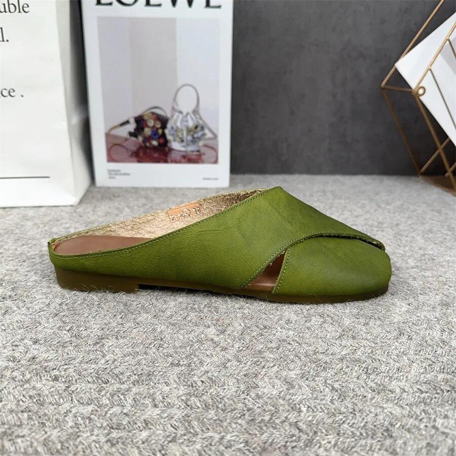 Johnature Тапочки из натуральной кожи с квадратным носком и открытым носком. Женская обувь. Повседневные шлепанцы на открытом воздухе. Удобные тапочки на плоской подошве.