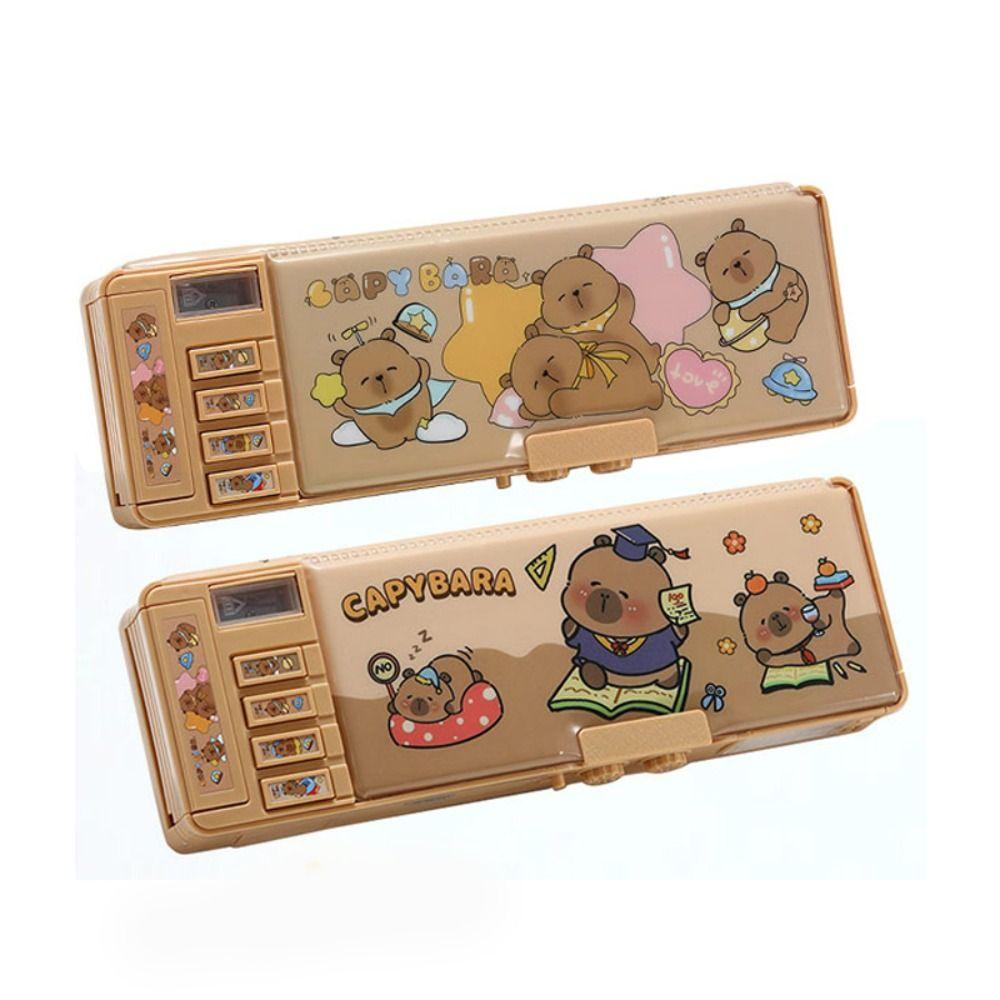 Double Password Capybara Pencil Case Double-Layer Stationery Box Pen Box  School Office
