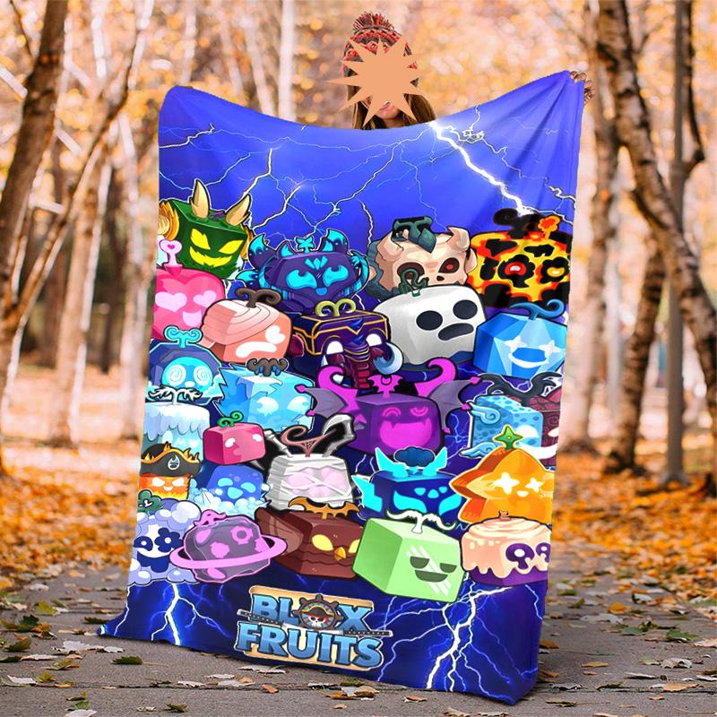 Blox Fruit Flannel Blanket Soft Warm All-Season Throw, Design for Camping, Car Travel, Hiking Sofa, Bed, Office Perfect Gift for Parties