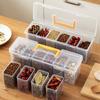6 Grids Sealed Plastic Storage Box With Handle Portable Large Capacity Spice Storage Container Clear Kitchen Organizer