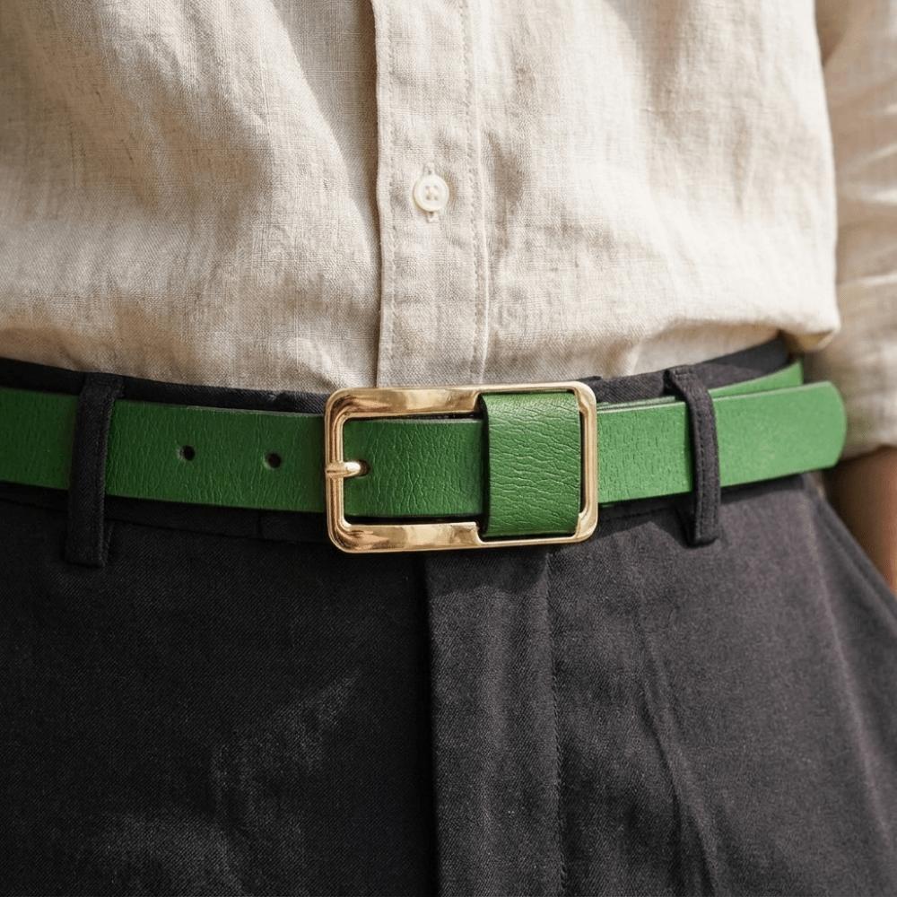 Metal Buckle Genuine Leather Belt Solid Color Women Waistband Adjustable Thin Waist Belt Students