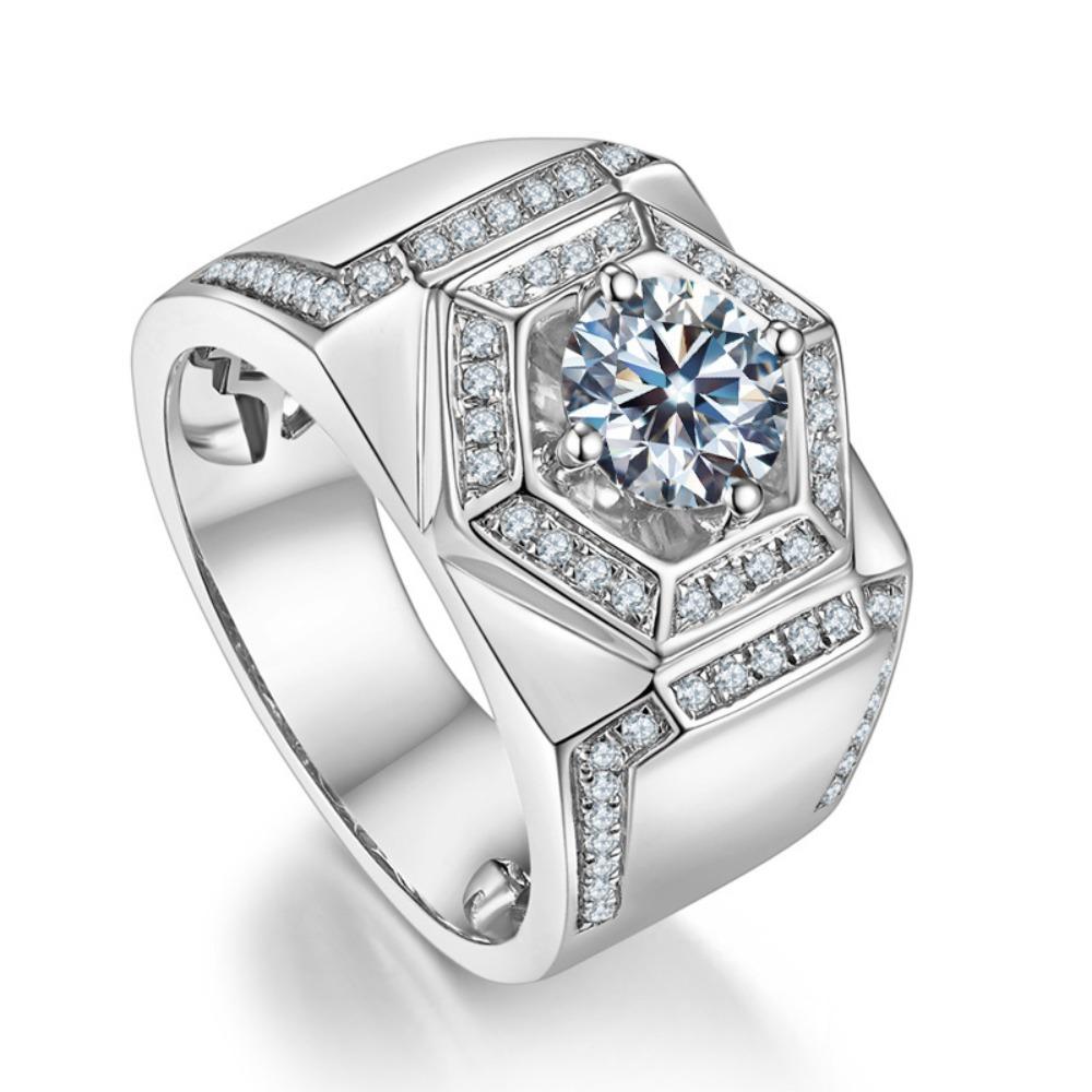 Mens Open Ring S925 Silver 18k Gold Plated Moissanite Wedding Band Stylish Index Finger Ring