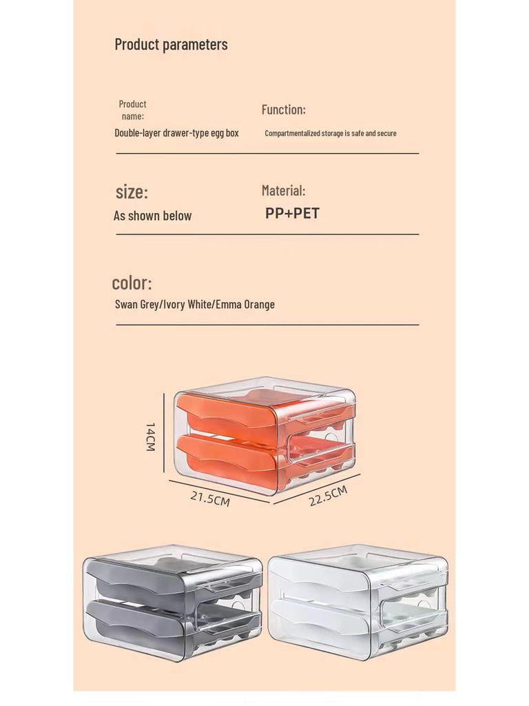 Double-Layer Pull-Out Egg Storage Drawer, 32-Grid Large Capacity for Freshness Preservation