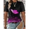 Fashionable Butterfly Tees Minimalist 3D Print Pattern Women's T Shirt Round Neck Short Sleeved Top