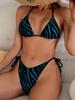 2025 Zebra Stripe Halter Bikini Three-Piece Swimsuit
