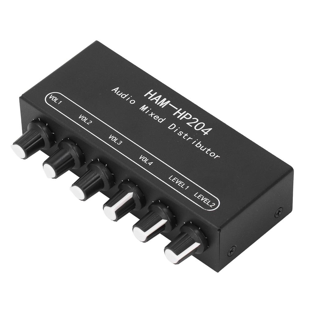 Стерео микшер-распределитель 2 входа 4 выхода Независимое управление 5-кратное усиление для ПК, микрофона, гитары, клавишных инструментов DC 5V до 19V