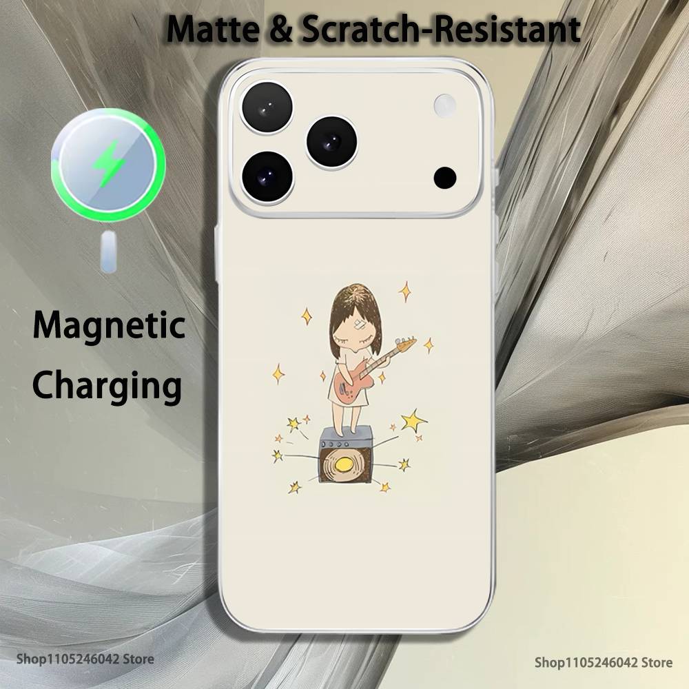 Милый Прозрачный Белый Чехол Для Телефона Y-Yoshitomo Nara Для iPhone 17,16,15,14,13,12,11,Pro,Max,Plus,Mini Магнитная Беспроводная Зарядка