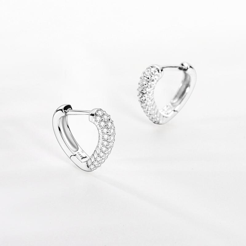 Silvery Heart Shape Earrings 925 Sterling Silver Women Zircon Ear Studs Sparkling Pave Hoop Earring Jewelry Gift