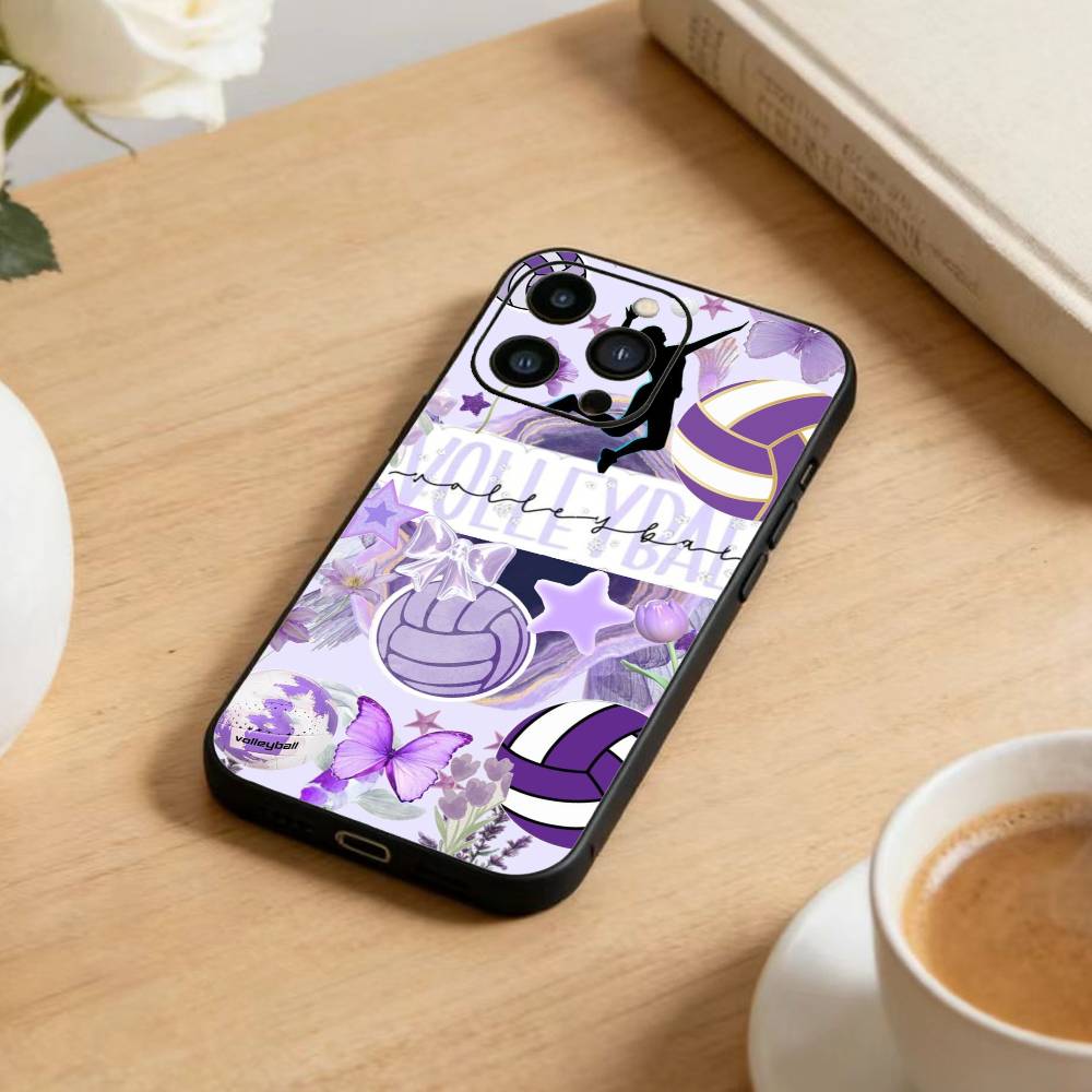 Volleyball Painted Phone Case For iPhone 17 16 15 14 13 12 Max Plus Silicone Black Cover
