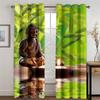 Cheap Polyester 3D Print Green Zen Spa Lotus Stones Herbal Bamboo Thin Semi Shading Window Curtain for Bedroom Living Room Hook