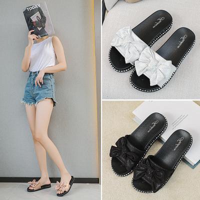 Новые модные женские тапочки, летние тапочки с бантом и одним словом, а также универсальные сандалии и тапочки на высоком каблуке