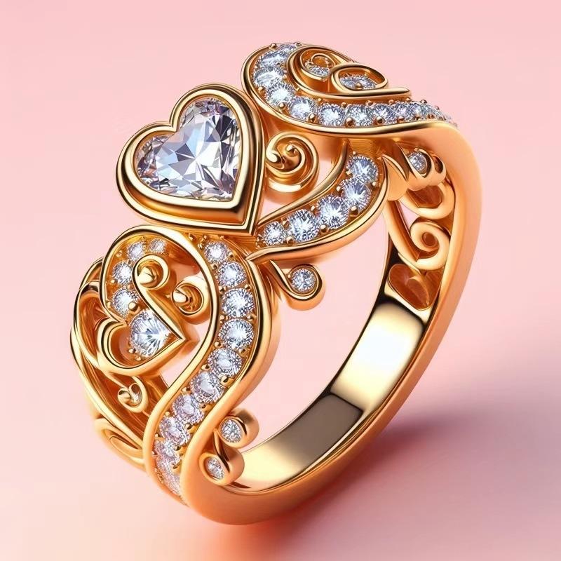 New ring, princess queen style, featuring a purple cubic zirconia heart design, a simple and elegant ring for women, a high-end piece of jewelry