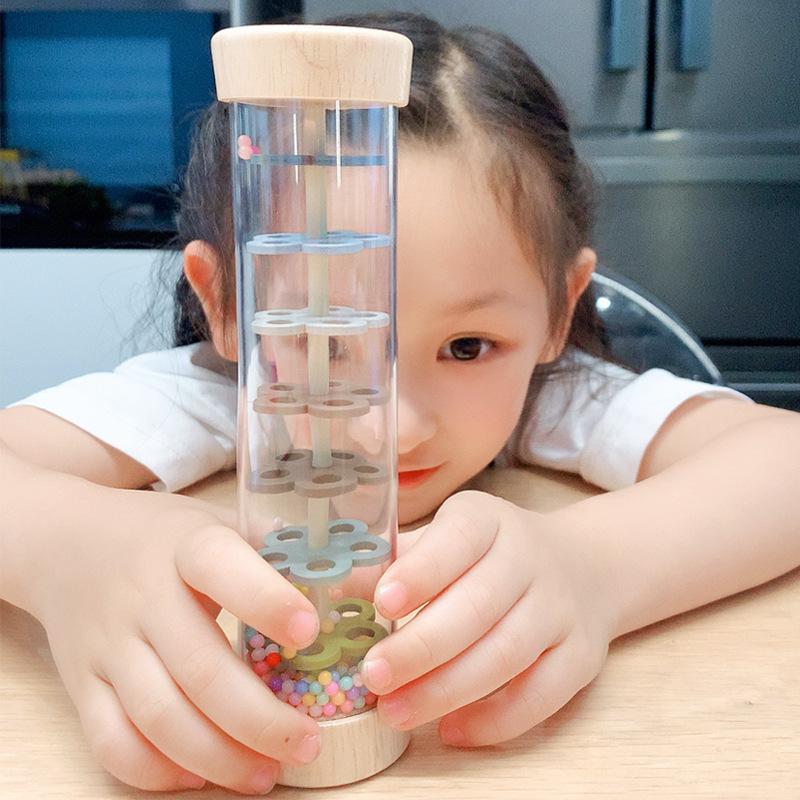 Montessori Baby Rain Stick Rainbow Music Rattle Safe BPA-Free Educational Sensory Toy for Toddlers 0-3 Years Old Home Play