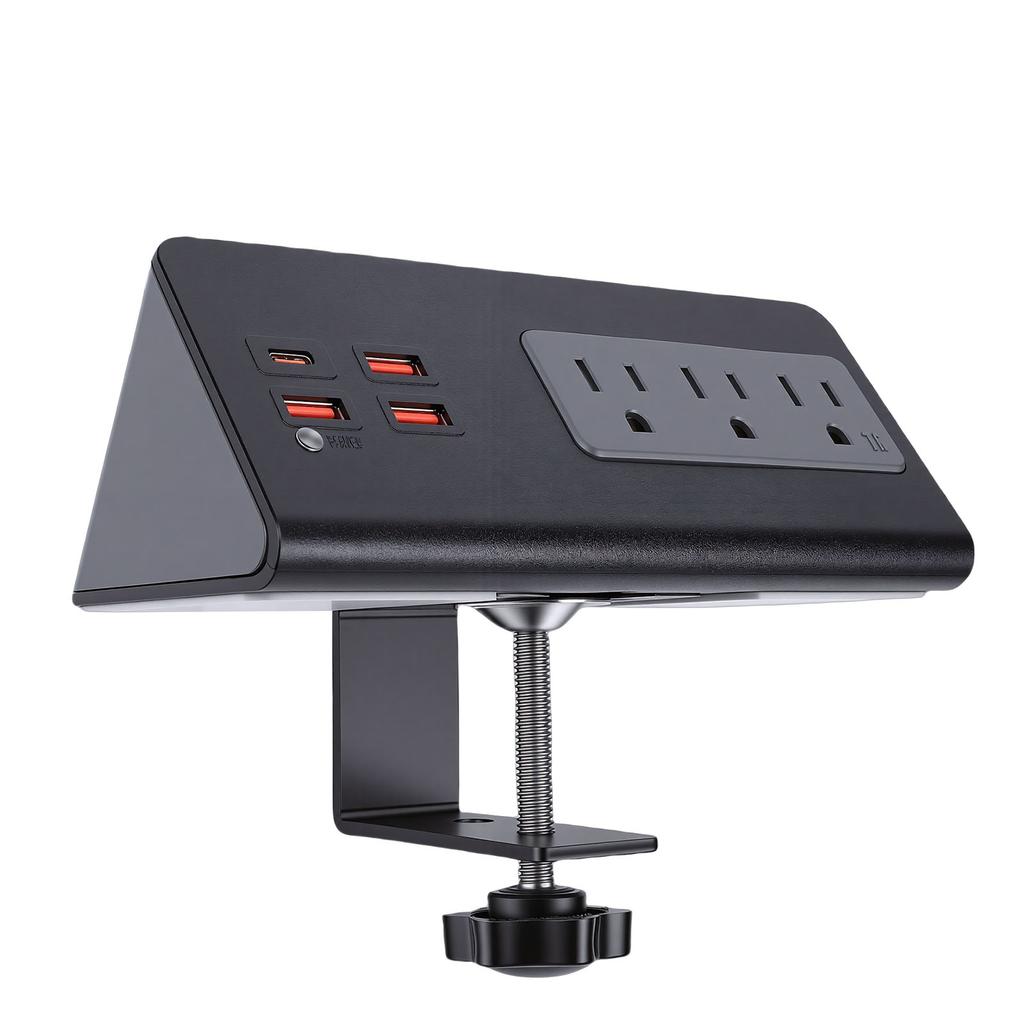 Desk Clamp Power Strip 15A 1875W 3 AC Outlets 3 USB A 1 PD20W USB C Ports Desktop Edges Mount Power Strip Surge