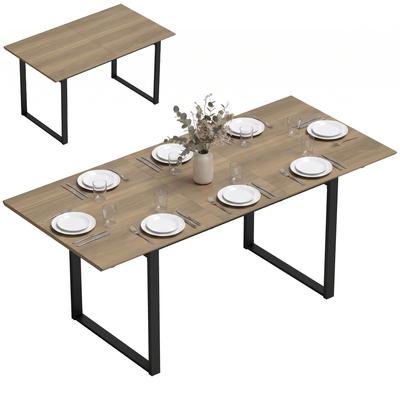 Extendable Dining Table 140-180 Cm for 6-8 People, Rectangular In Industrial Design with Steel Frame, Brown