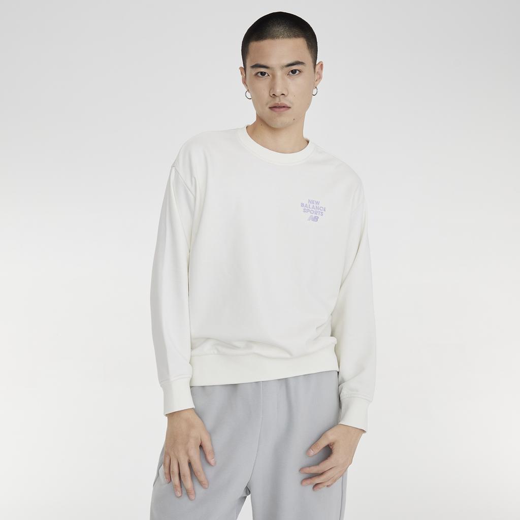 New Balance Свитшот с принтом логотипа Азиатский размер 'Белый Фиолетовый' Унисекс 5CD12152-IV