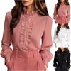 Женская Мода Элегантная Рубашка с Рюшами Длинный Рукав Повседневная Элегантная Однотонная Рубашка Топ