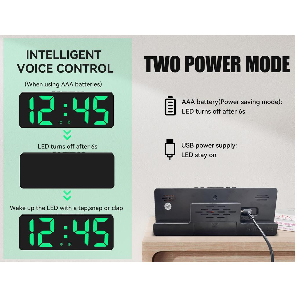 Цифровой будильник, обновленная версия, светодиодные часы для спальни, электронные настольные часы с дисплеем температуры, 5 уровней яркости