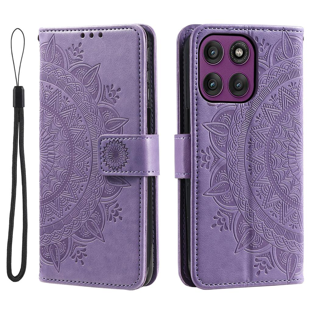 For Motorola Moto G86 5G Stand Case Imprinted Totem PU Leather Wallet Phone Cover with Wrist Strap