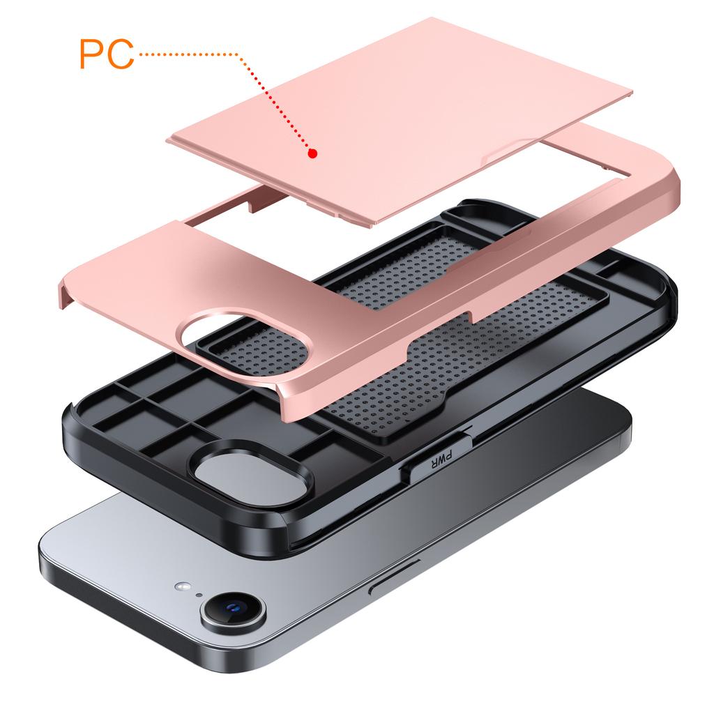 For iPhone 16e Case TPU+PC Dual Layer Armor Phone Cover with Sliding Card Slot