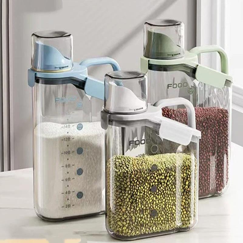 Transparent Plastic Airtight Food Storage Jars with Lids & Measuring Cups Ideal for Baking Ingredients Pantry Kitchen Sorting