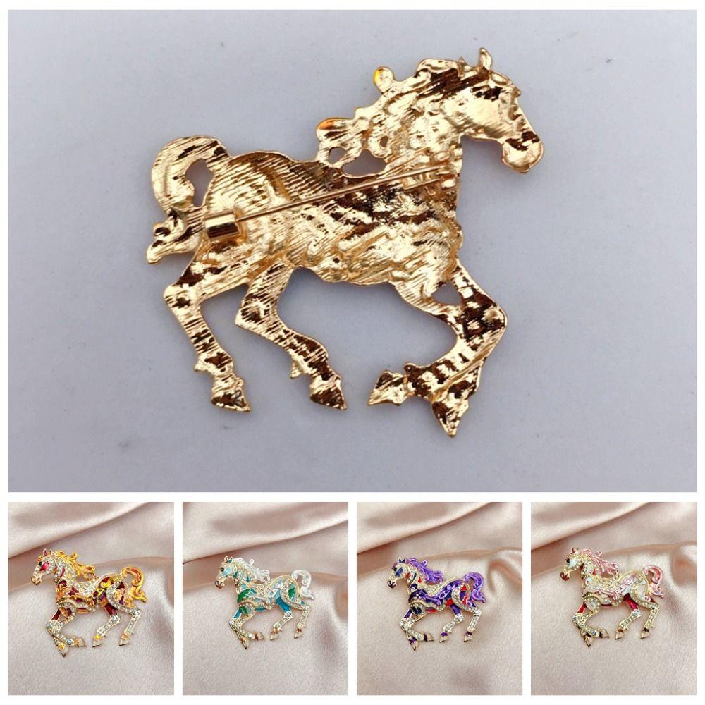 Металлическая эмалевая брошь-булавка в виде лошади, сверкающий талисман лошади, значок на лацкан с изображением лошади по знаку зодиака, на удачу