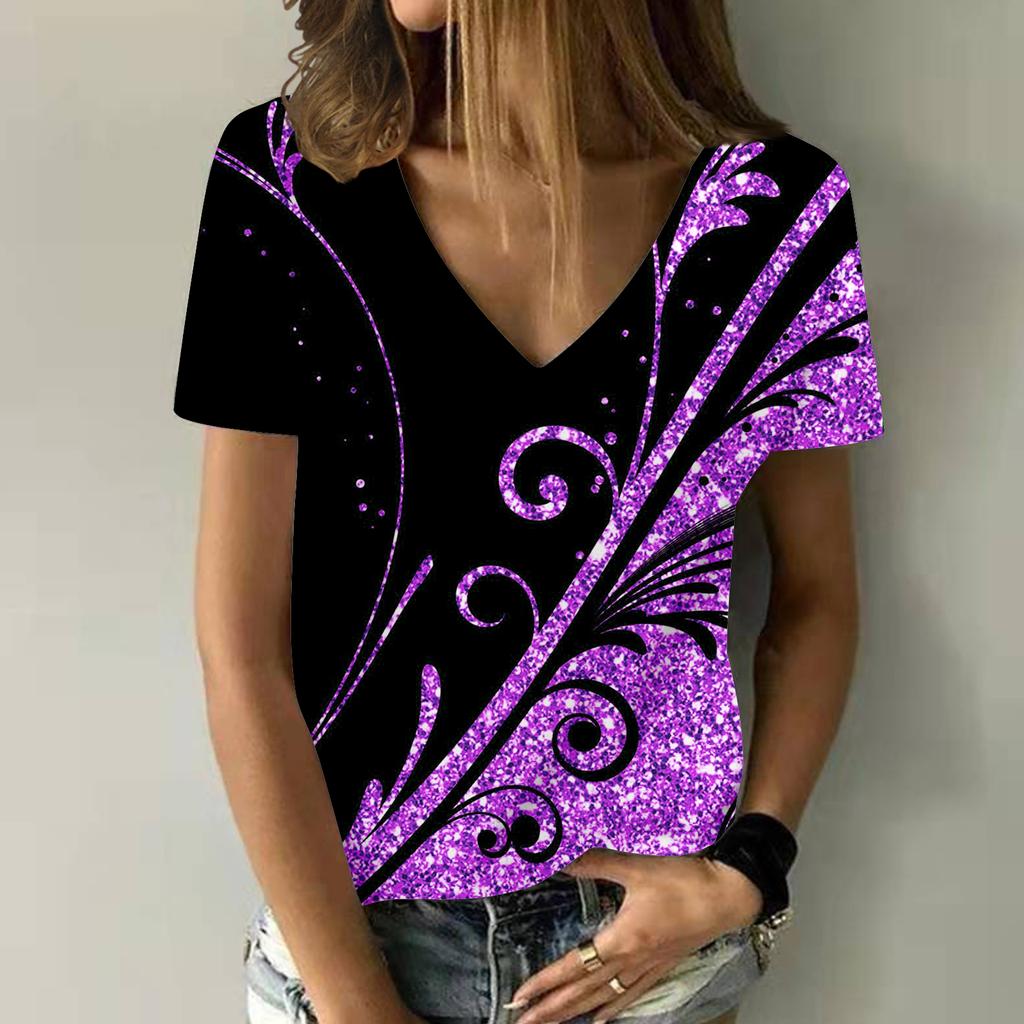 Футболки с абстрактным цветочным принтом 3D, женская мода, барокко, цветочные, свободного покроя, с V-образным вырезом, женская уличная одежда, женские футболки, топы