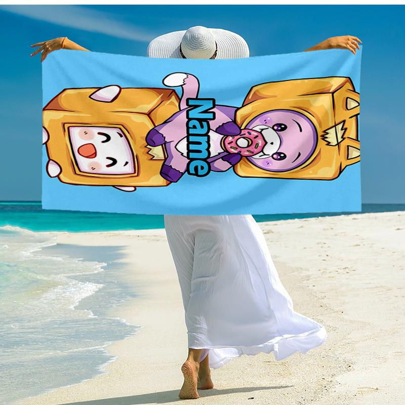 Custom Name Ultra-Soft Beach Towel with LankyBox Theme,Ideal for Pool - Camping, Diving - Perfect Travel Essential, Vibrant Beach Towel.