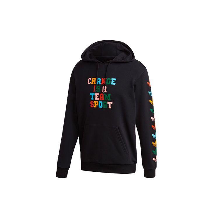 Adidas Originals Trefoil Letter Print Hoodie, Men Black Comfort Daily Sports Hoodie GP4439