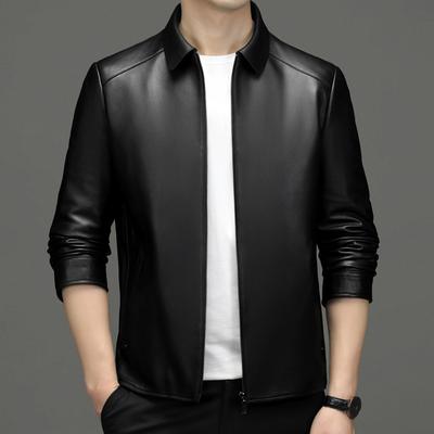 Новая осенняя куртка из натуральной овчины, мужская кожаная куртка среднего возраста, универсальная повседневная куртка, верхняя часть