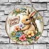 1 Piece Farmhouse Style Round Wooden Easter Bunny Logo, 7.87 Inch Made Wooden Wreath with Lilies and Spring Decoration, Farmhous