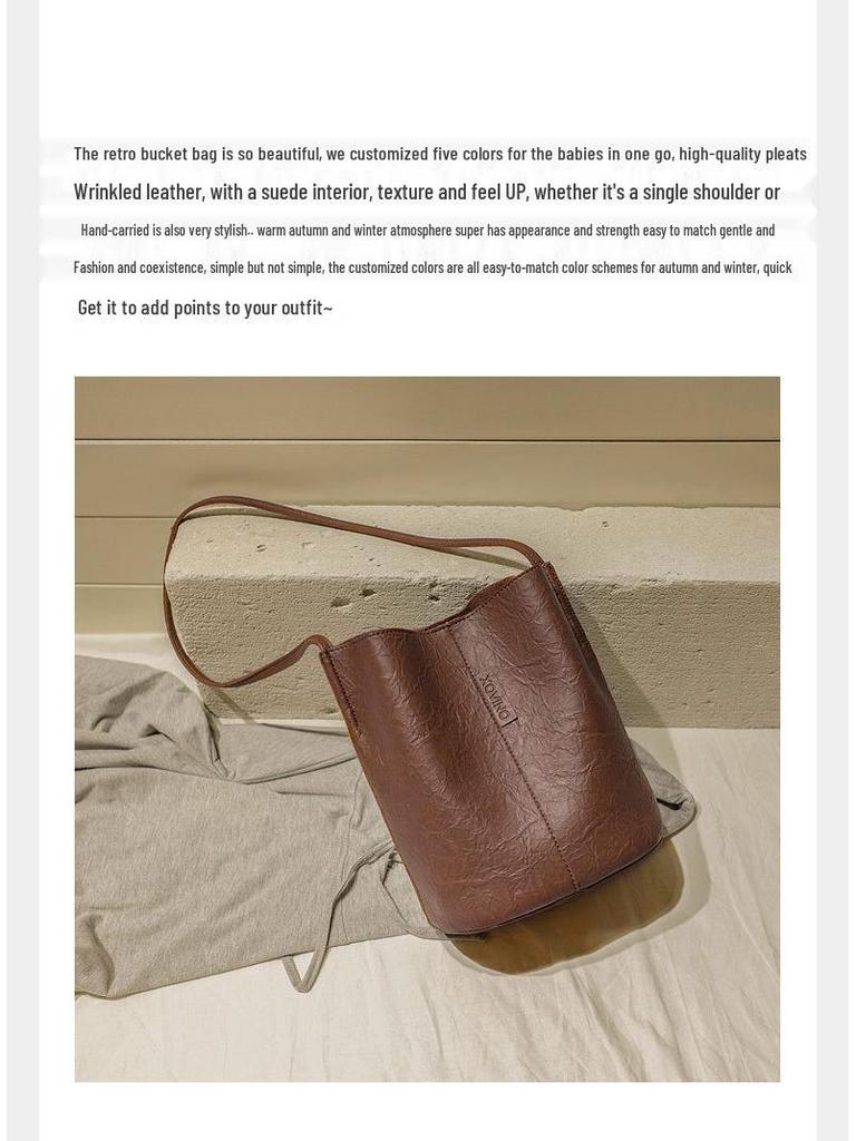 2025 Retro Suede Leather Bucket Handbag - Large Capacity Women's Crossbody & Shopping Bag