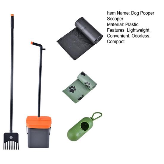 Совок для собачьих какашек, длинная ручка, вращающийся контейнер и грабли, комплект совок для собачьих какашек с 35 мешками для мусора для лужайки, двора, собачьей будки
