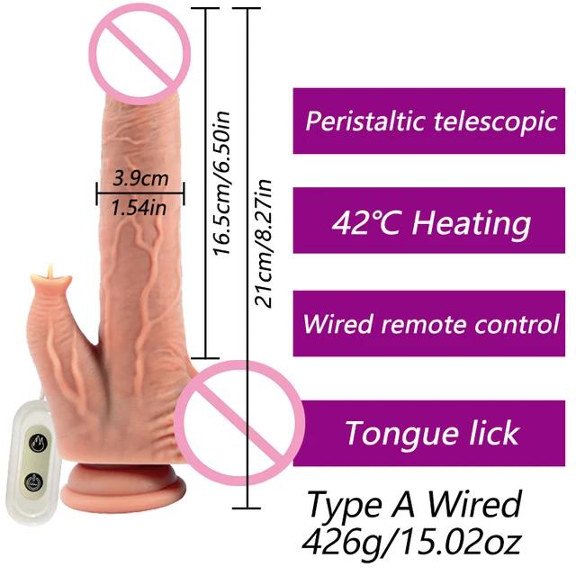Телескопический пенис для облизывания языка с проводным дистанционным управлением, стимулятор клитора точки G, подогрев, большой фаллоимитатор, вибратор с присоской