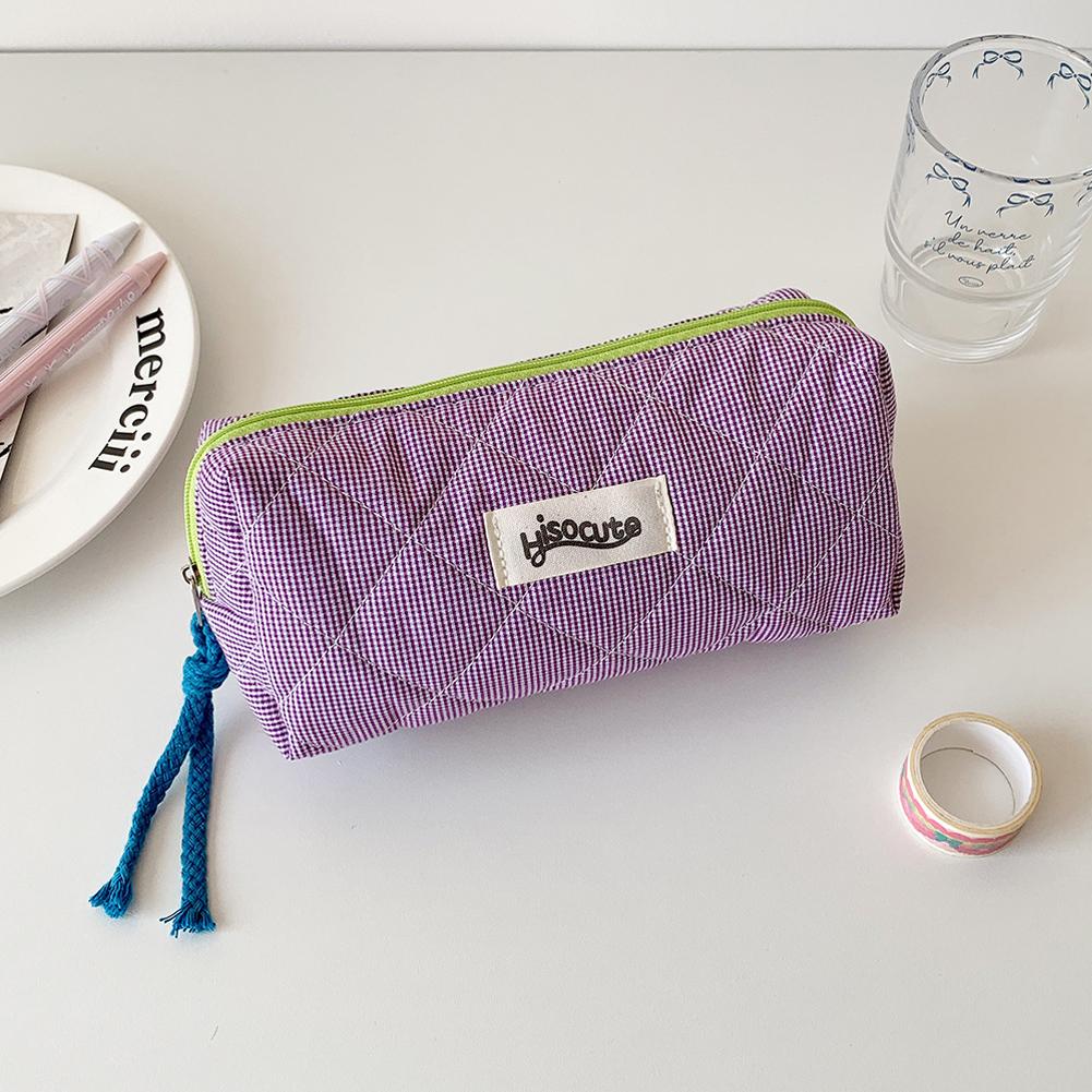 Large Capacity Plaid Cloth Pencil Case Korean Style Cloth Makeup Bag INS Style Student Stationery Storage Bag