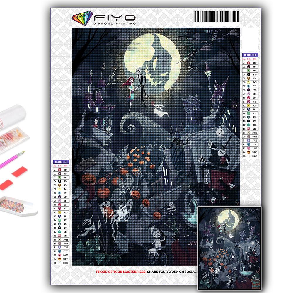 5D DIY Diamond Embroidery Halloween Scary Pumpkin And Castle Diamond Painting Mosaic Home Decoration
