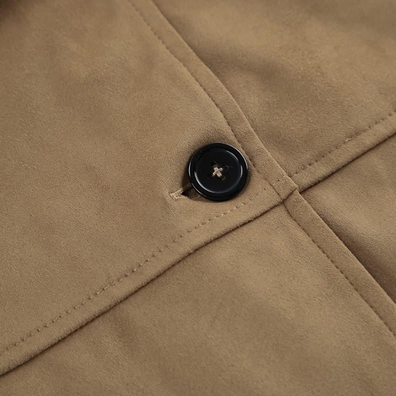 Womens Suede Blazer Jacket Khaki Casual Office Wear Lapel Single-Breasted Long Sleeve