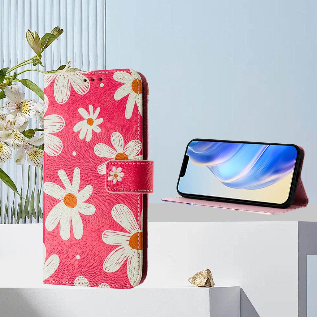 Роскошный кожаный чехол-книжка с розовым рисунком в виде ромашки для Motorola Moto G60, G40 Fusion, G10, G20, G30, G Play, G Power, Edge 50 NEO...