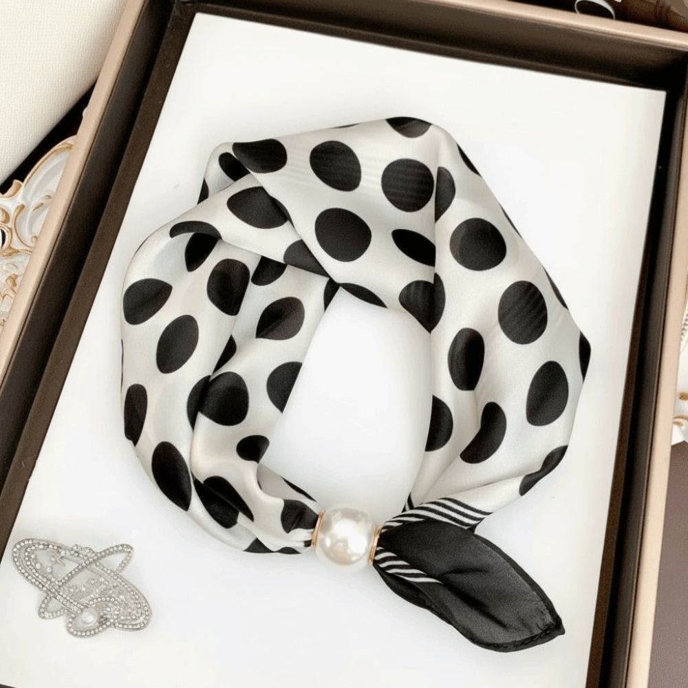 Pearl Buckle Neck Scarf Thin Neckerchief Fashion Silk Scarf Women