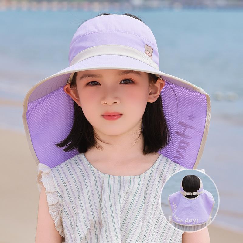 Children's Hats Summer Boys and Girls Sunscreen Hats Big Brim Shawls Empty Top Hats Outdoor Travel Breathable Sun Hats