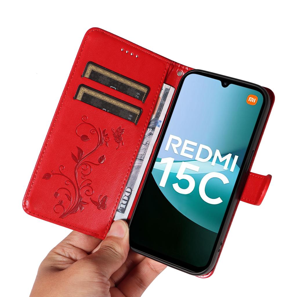 Для Xiaomi Redmi 15C 5G (США) (173мм)/15C 4G (США) (173мм) Чехлы из искусственной кожи с цветочным узором, кошелек-подставка, чехол для телефона с ремешком