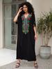 Black Maxi Dresses Women Summer Embroidery Viscose Holiday Cover Ups for Swimwear Beachwear Bathing Suits