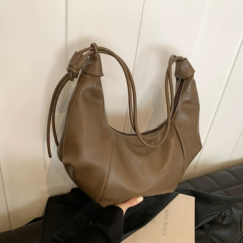 Underarm Bag PU Leather Solid Color Crescent Bag for Women Adjustable Strap Handbag Zipper Hobo Bag for Work Travel AVE