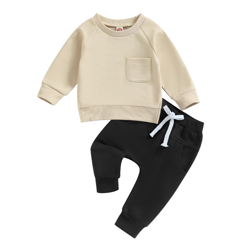 Baby Boys Pants Set, 6M 12M 18M 24M 3Y Long Sleeve Crew Neck Sweatshirt with Elastic Waist Sweatpants Infant Clothes