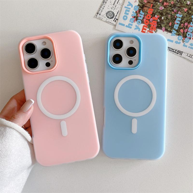 2 In 1 Candy Color For Magsafe Matte Case For iPhone 16 Plus 15 14 13 12 11 Pro Max Magnetic Wireless Charging Shockproof Phone Cover