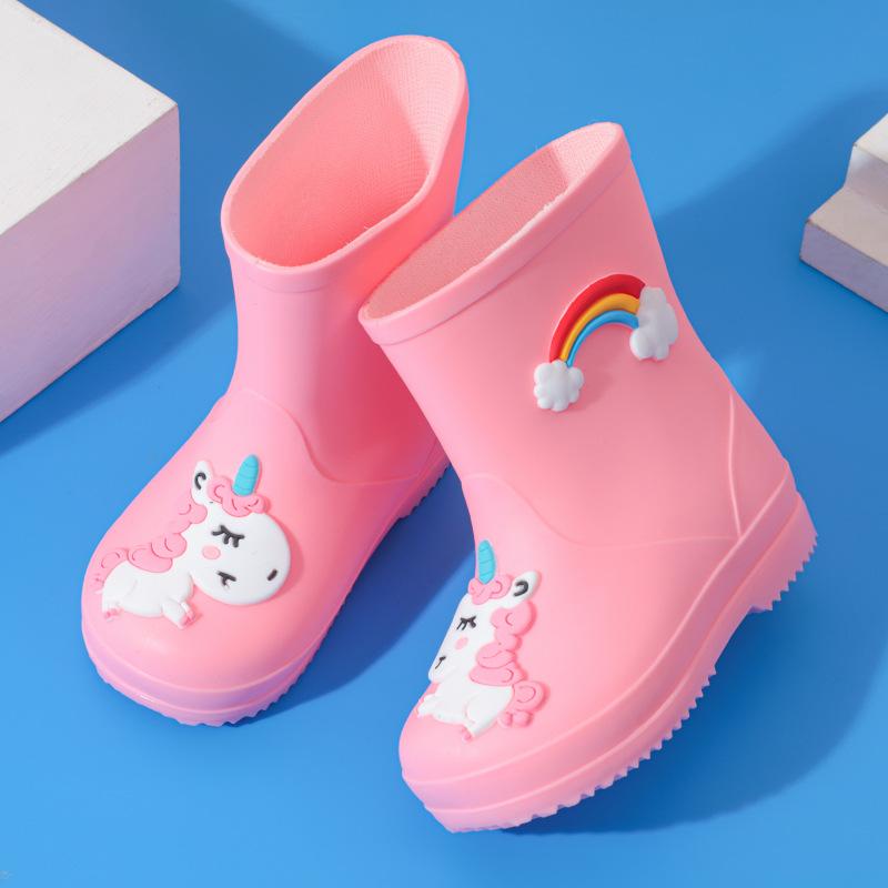 Online Children's Rain Shoes Girls Bundle Velvet Boys Non-slip Water Shoes Four Seasons Cartoon Cute Rain Boots Children