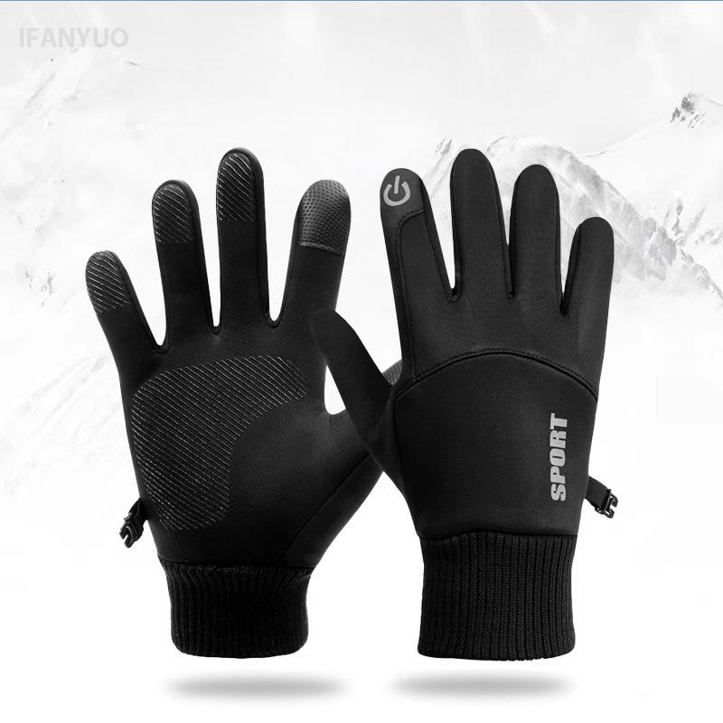 Зимние теплые перчатки для снега, для велоспорта на открытом воздухе, полнопалые перчатки с сенсорным экраном, водонепроницаемые флисовые перчатки для бега, катания на лыжах, мотоцикла