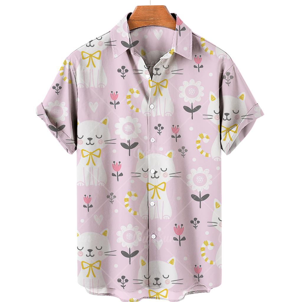 New Shirt with Beautiful Cat Print, Hawaiian Men's Shirt, Summer Casual Top, Women's Loose Large Single Piece Shirt, Single Breasted Top