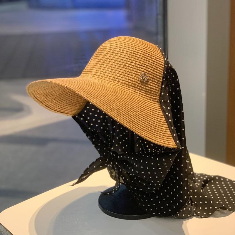 Summer New Bandana Sun Hat, Women Outdoor Beach Straw Hat, Trendy UV Protection Travel Cap